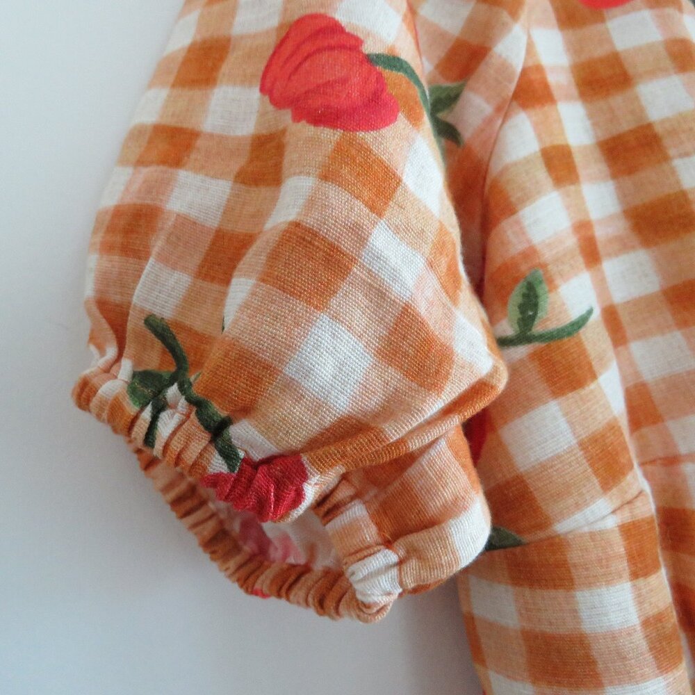 FARM Rio Orange Gingham Cherry Print Puff Sleeve Dress - Picture 4 of 16